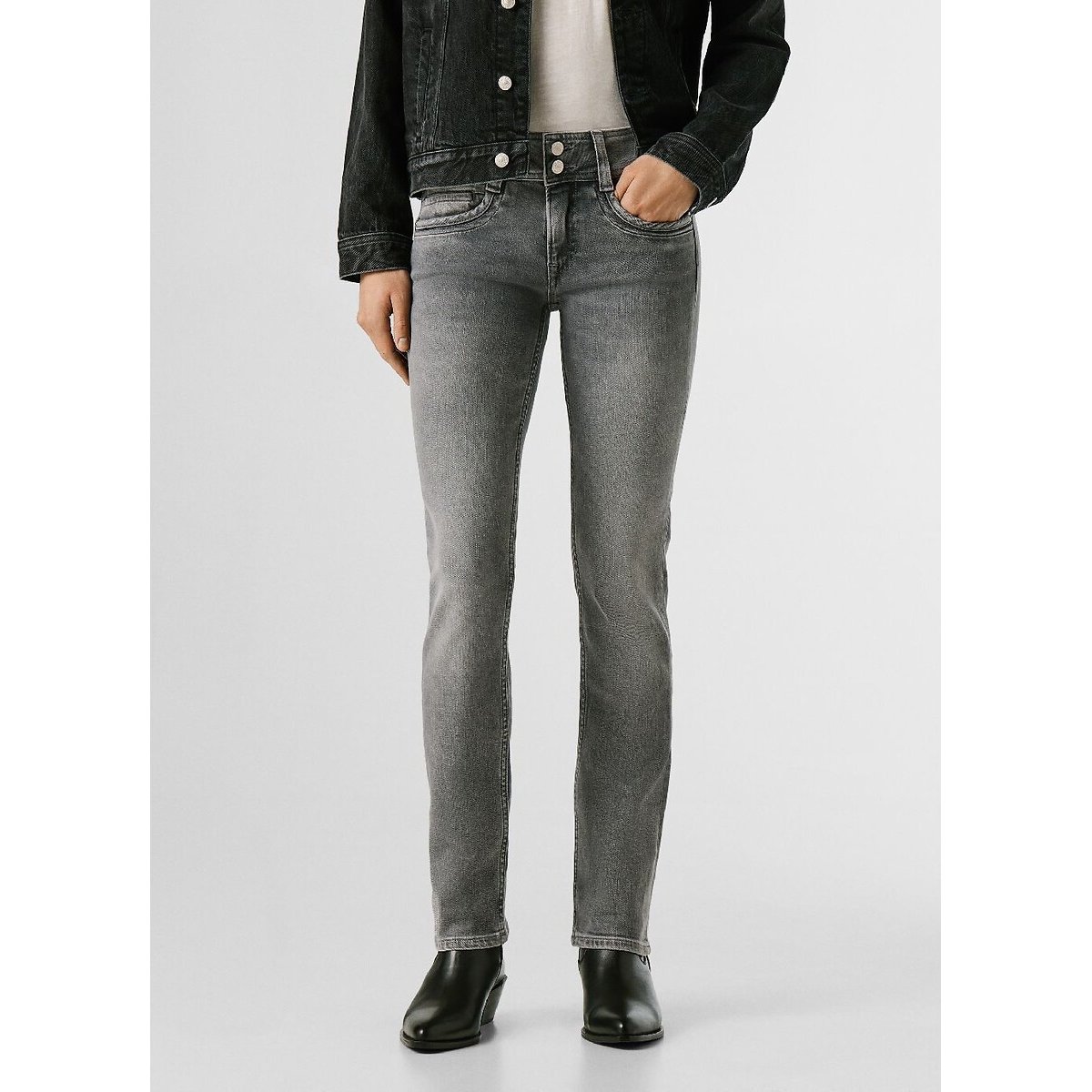 Jean slim taille standard, double boutonnage, Gen used granite grey, PEPE JEANS