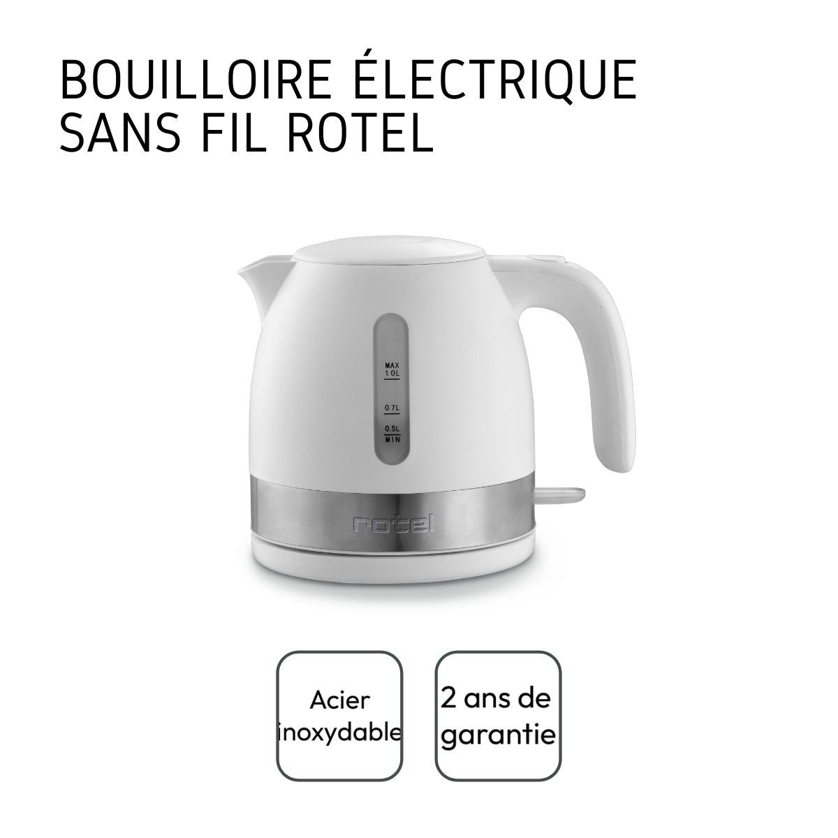 Bouilloire électrique sans fil 1 litre gris,blanc, ROTEL