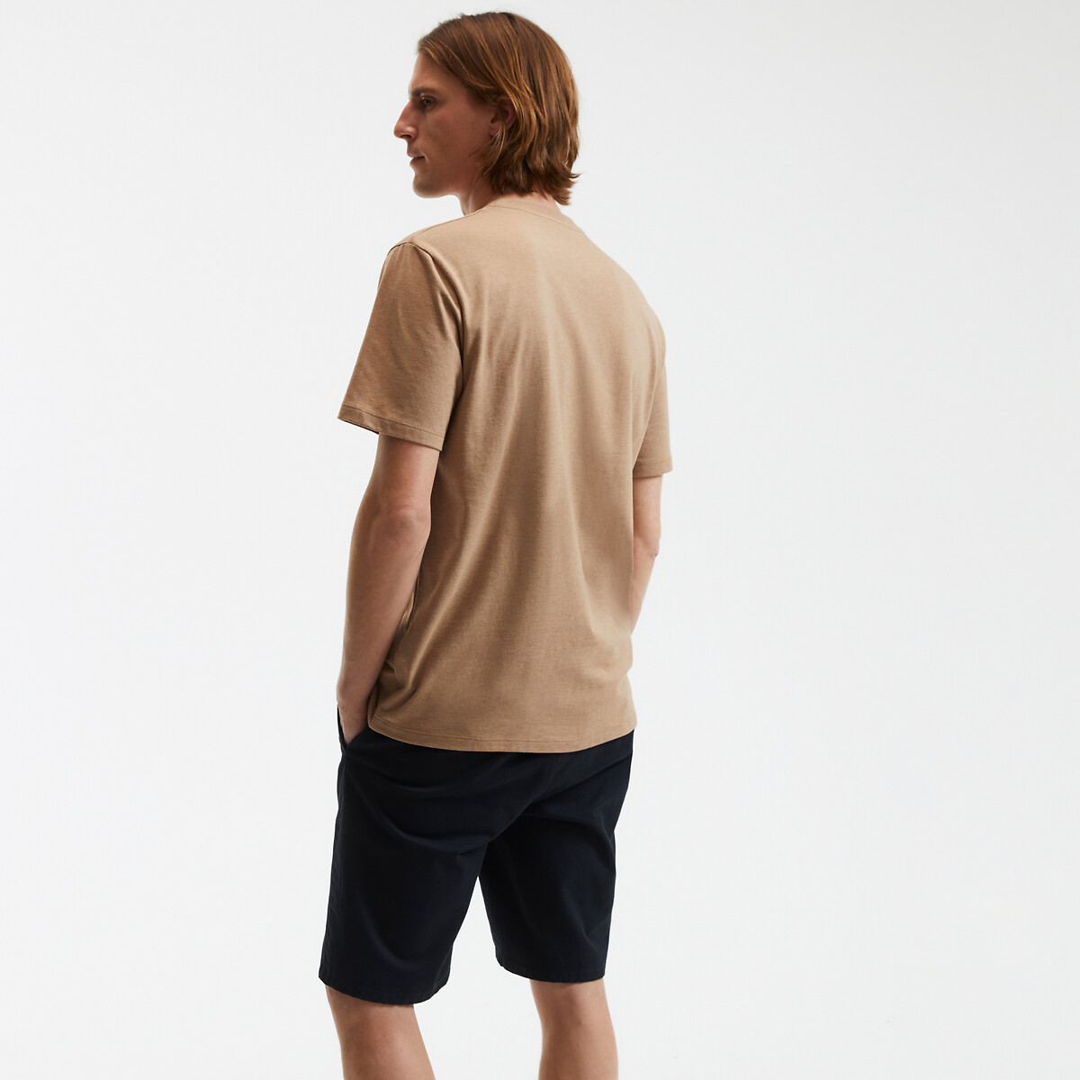 Cotton Blend Pocket T-Shirt with Crew Neck beige marl, LA REDOUTE COLLECTIONS
