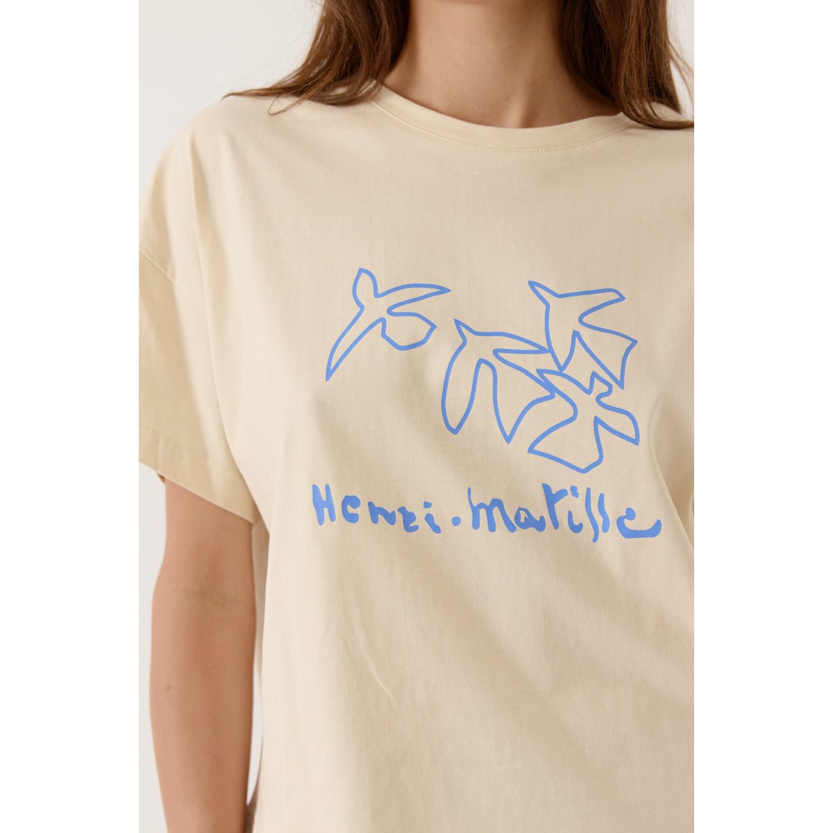 T-shirt col rond imprimé graphique CLARISSEA l-beige, ARTLOVE