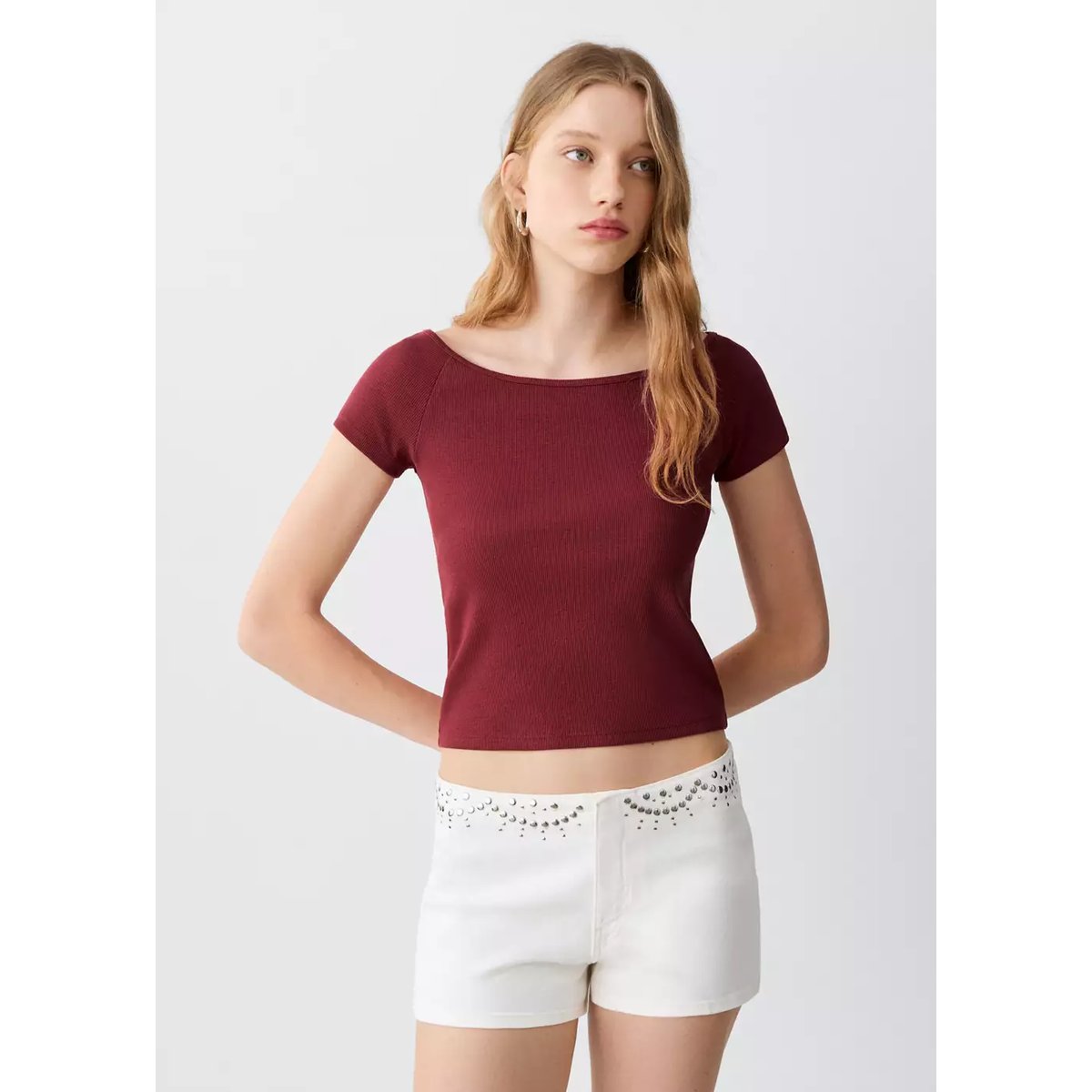 T-shirt basique en coton bordeaux, MANGO TEEN
