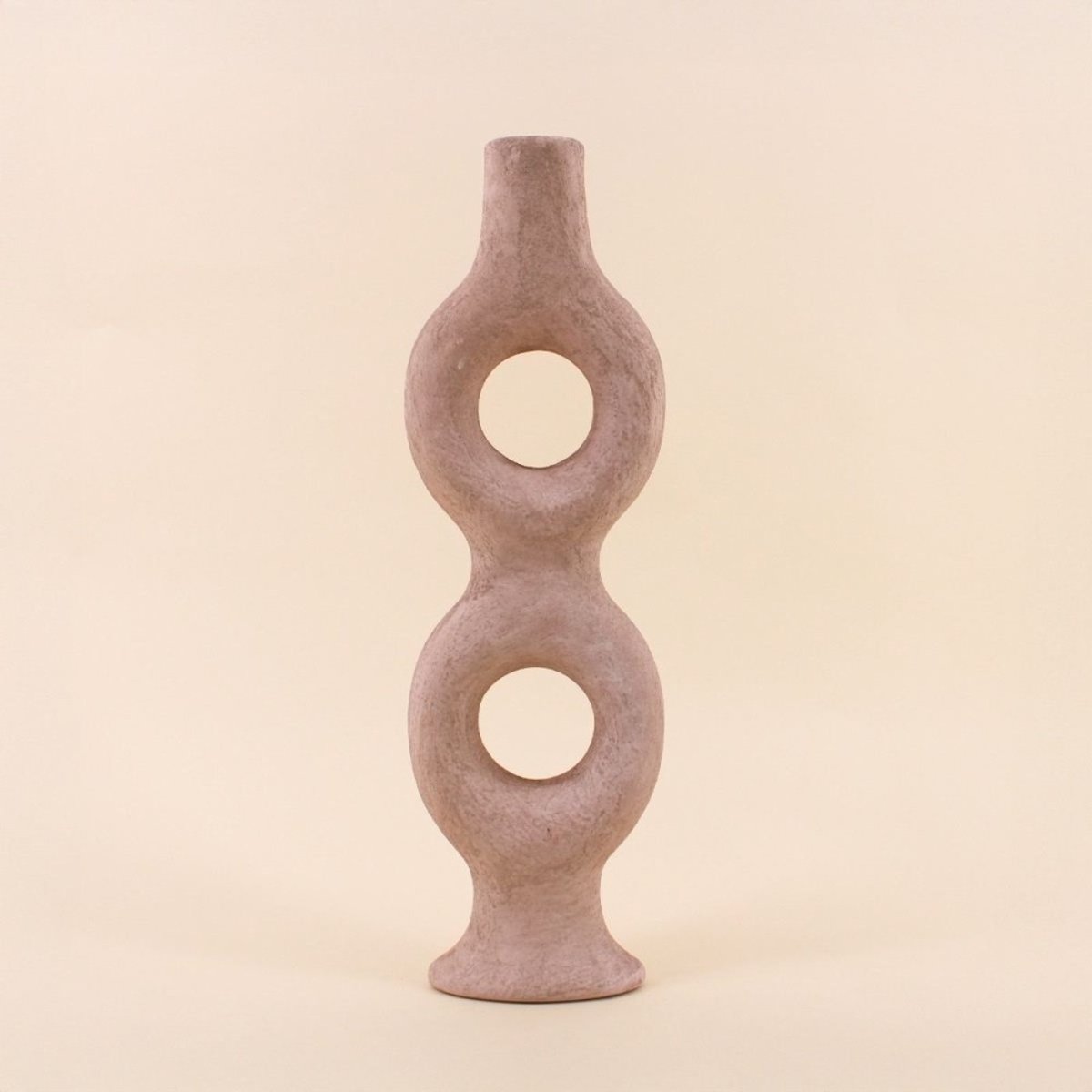 Bougeoir donuts en grès sable 45cm beige, ORNAMI