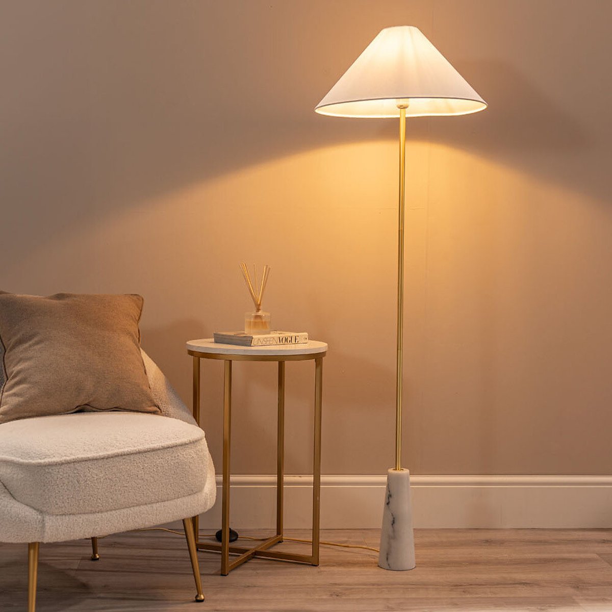 Marcos White Marble Floor Lamp gold-coloured, SO'HOME
