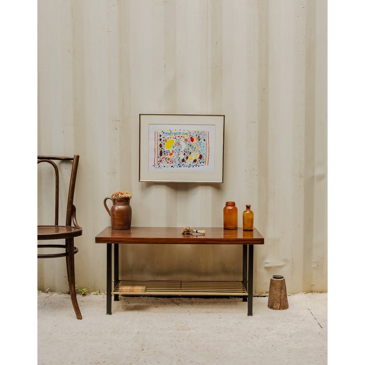 Table basse en bois et métal Donna N°1063 - Bon état bois foncé, DEBONGOUT