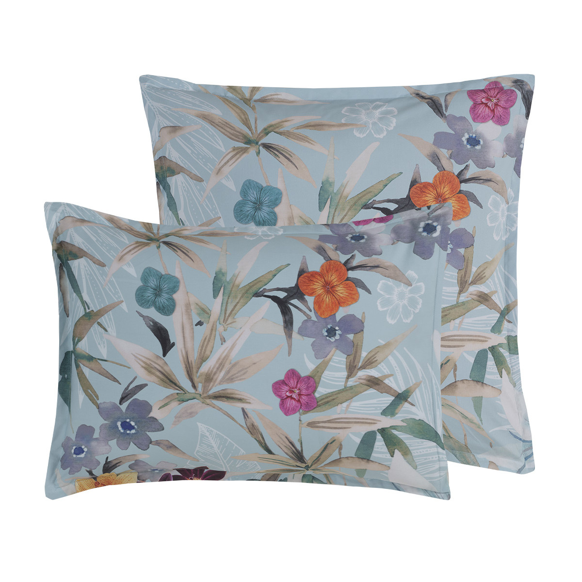 Lot de 2 taies d'oreillers en percale de coton BIRDIE bleu arctic, SENSEI MAISON