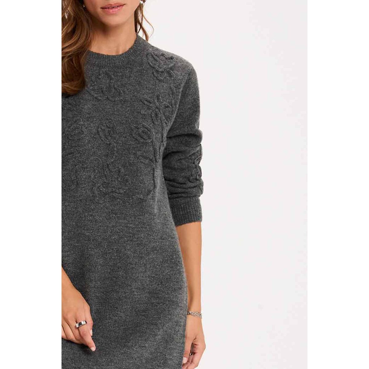 Robe tricot manches longues gris foncé, MORGAN