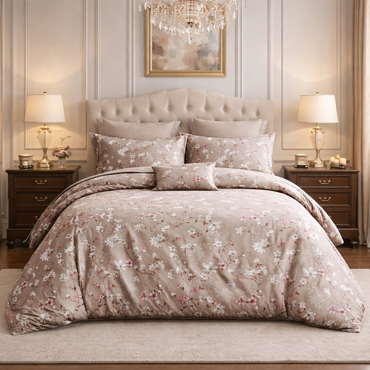 Parure de lit en percale de coton imprimé floral rose, Sakumi multicolore, C DESIGN HOME TEXTILE