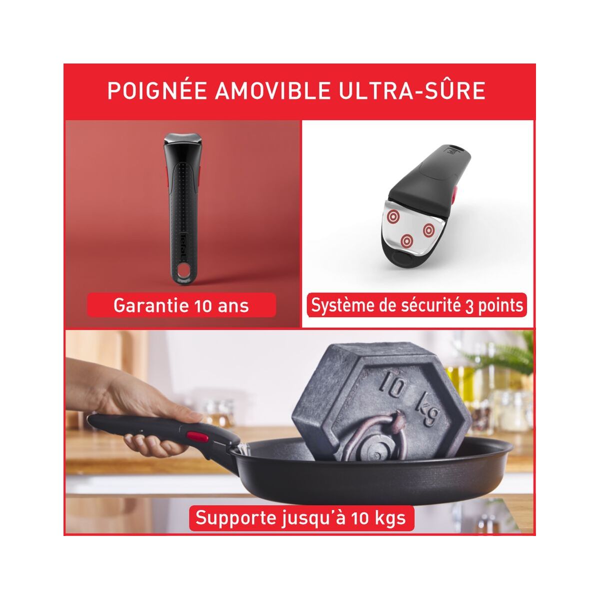 Poignée amovible Ingenio brut couleur unique, TEFAL
