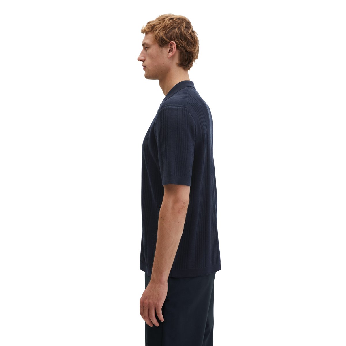 T-shirt à manches courtes en maille fine Travel Collection en pur coton bio bleu foncé, MARC O'POLO
