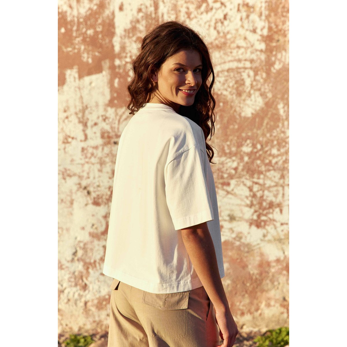 T-shirt manches courtes col rond uni TAISA 11-ecru, LA PETITE ETOILE