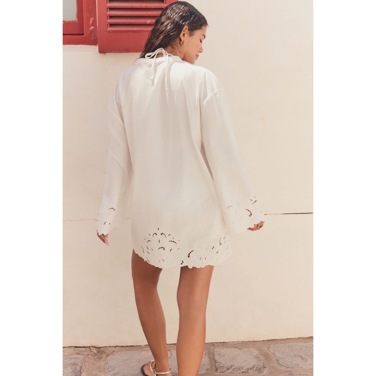 Tunique caftan brodée 100 % coton crème, NEXT