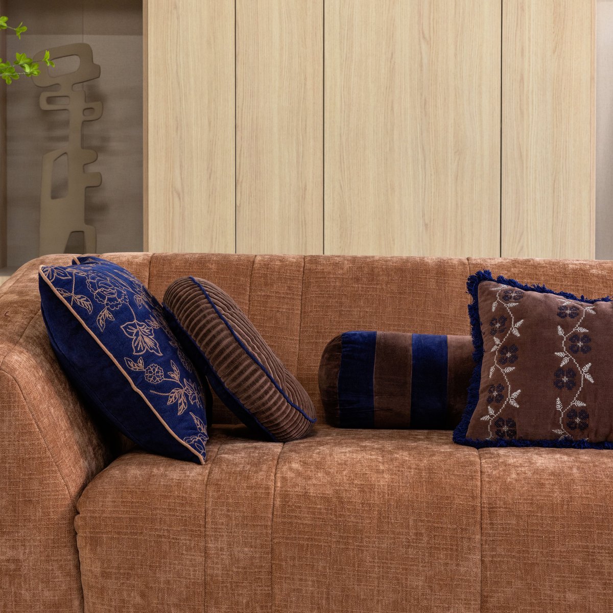 Lot de 4 coussins en coton NIVA marron, WOOOD