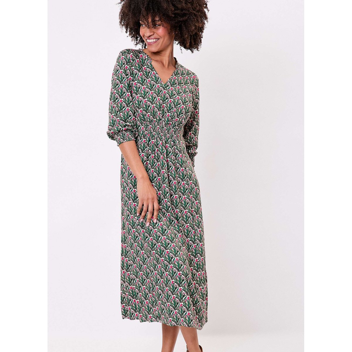 Robe midi imprimée fluide YARA vert sapin zefania, LA FIANCÉE