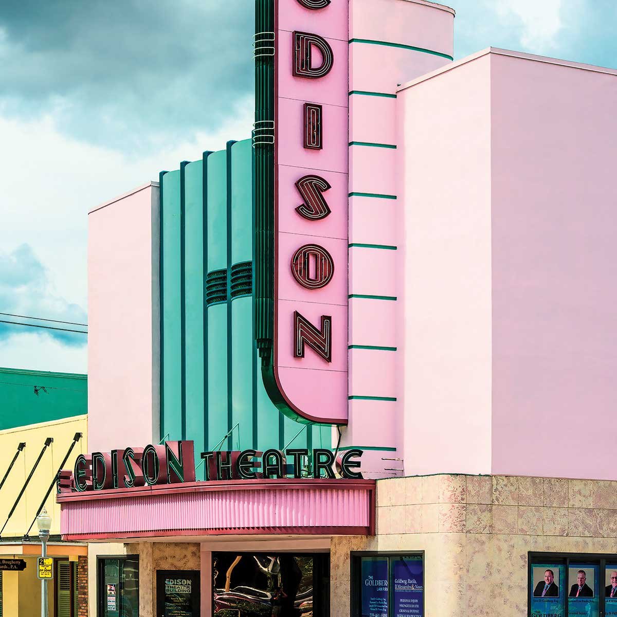 Tableau edison theater sur fond rose tableau alu dibond, HEXOA
