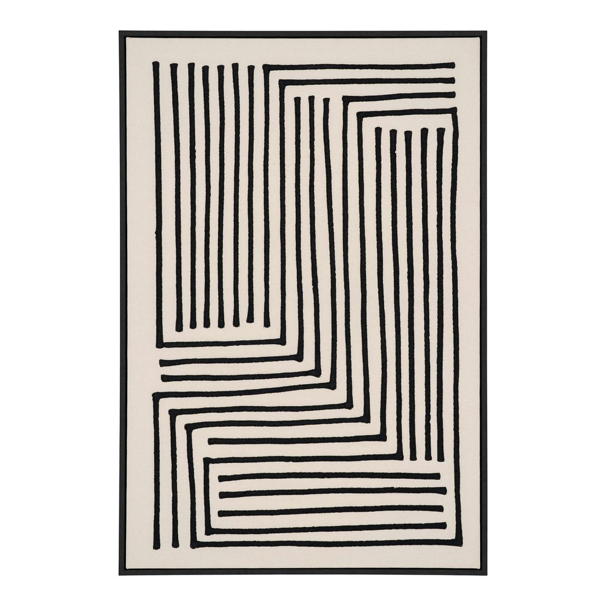 Tableau noir et blanc motif labyrinthe avec cadre 60x90 cm noir, PIER IMPORT