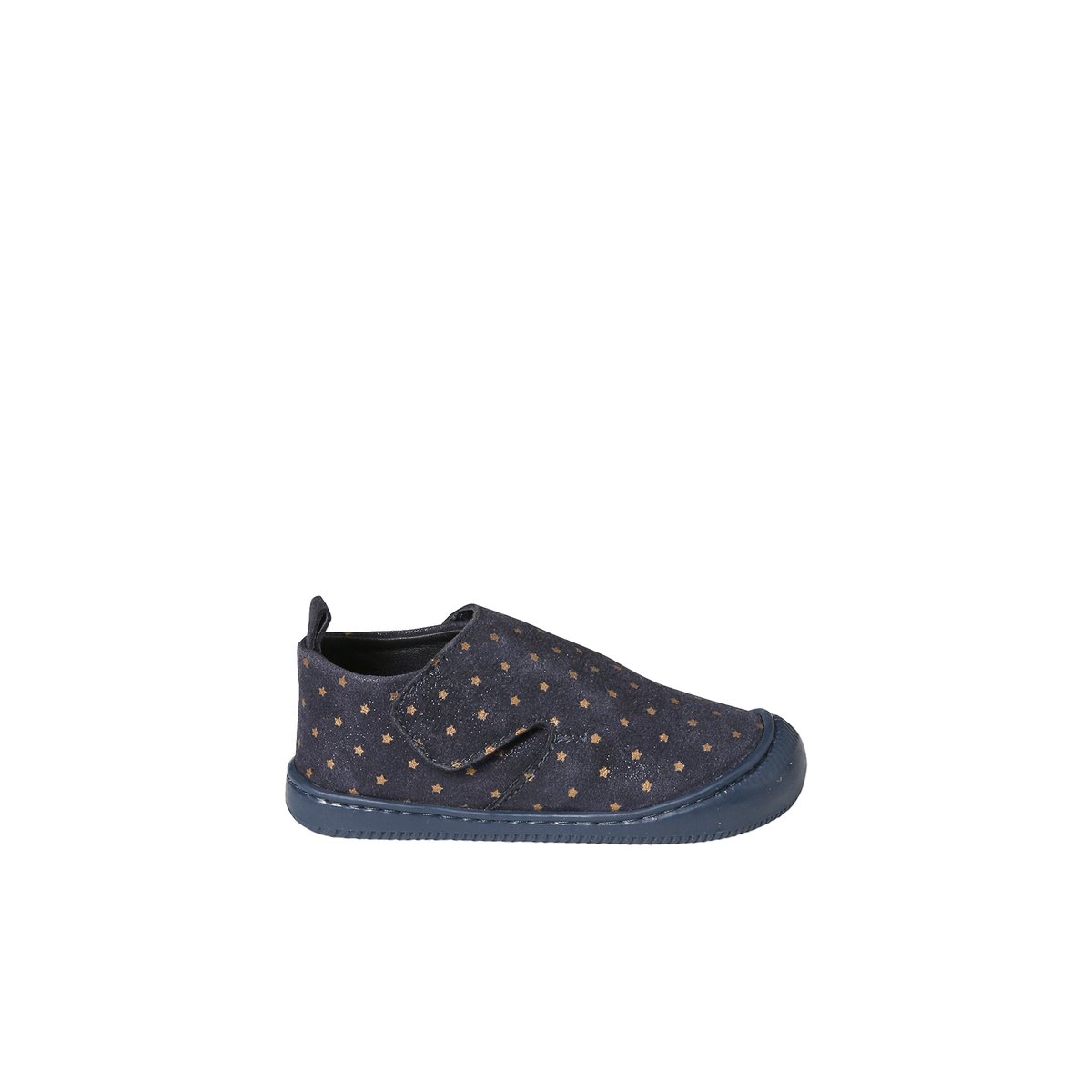Chaussons scratchés bébé en cuir souple bleu imprimé, VERTBAUDET