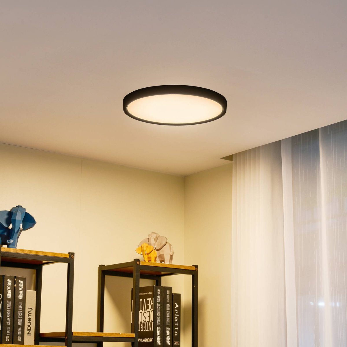 Plafonnier  moderneLED, Pravin noir mat, blanc, LINDBY