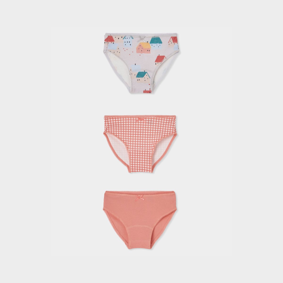 Lot 3 culottes fille imprimé maisons et vichy multicolore, BOBOLI
