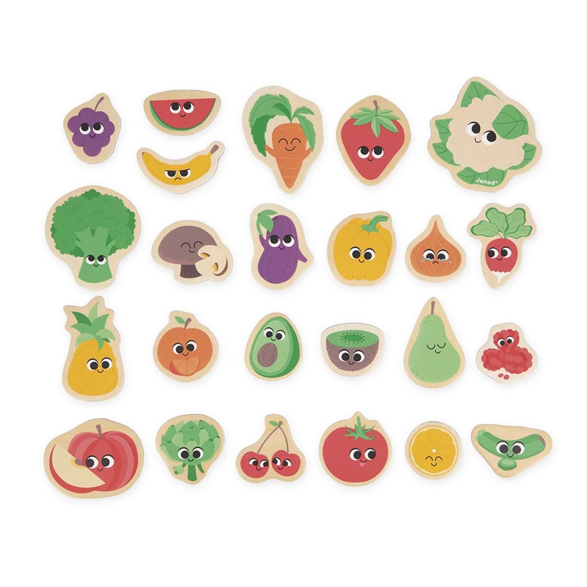 Magnets En Bois Fruits Et Légumes 24 Pcs couleur unique, JANOD