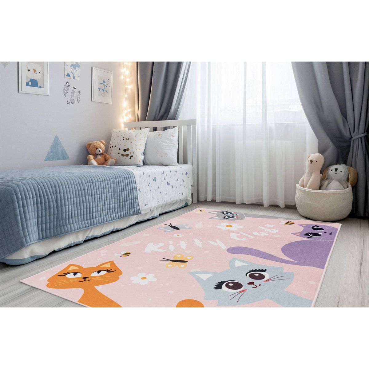 Tapis enfant rectangulaire, Motif chat rose pastel tendre motif chats, ARTE ESPINA