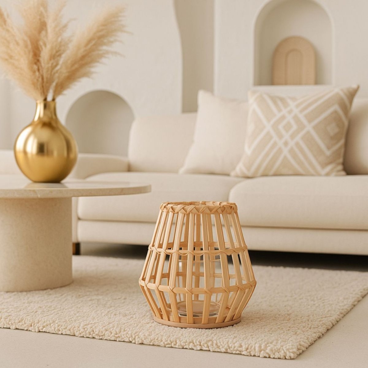 Photophore conique en bambou 17cm naturel, ORNAMI