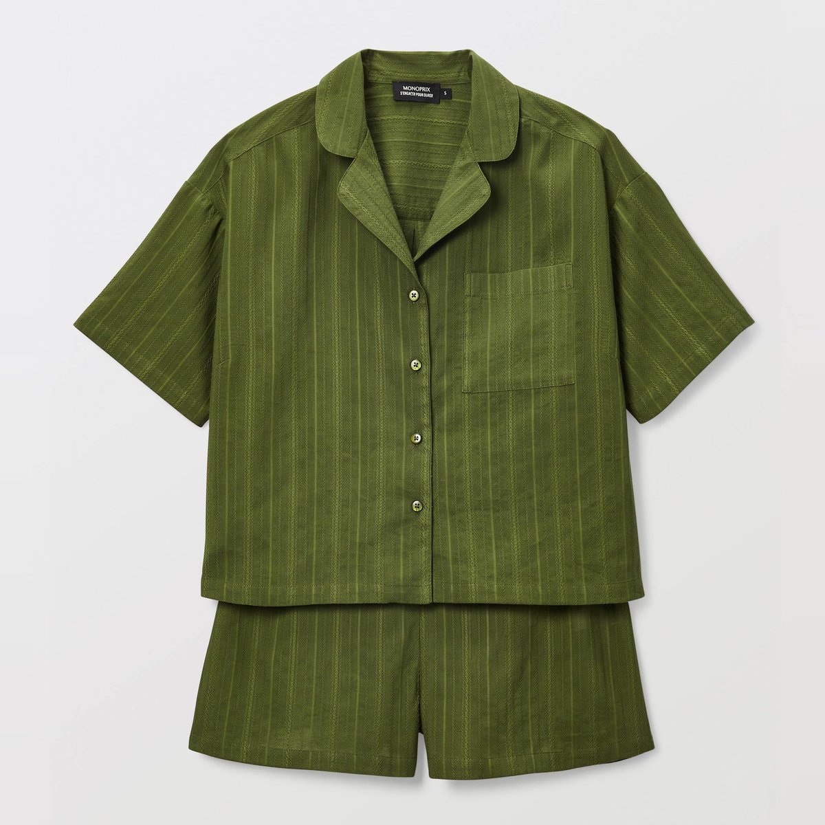 Pyjashort manches courtes uni en coton BIO GOTS asparagus, MONOPRIX
