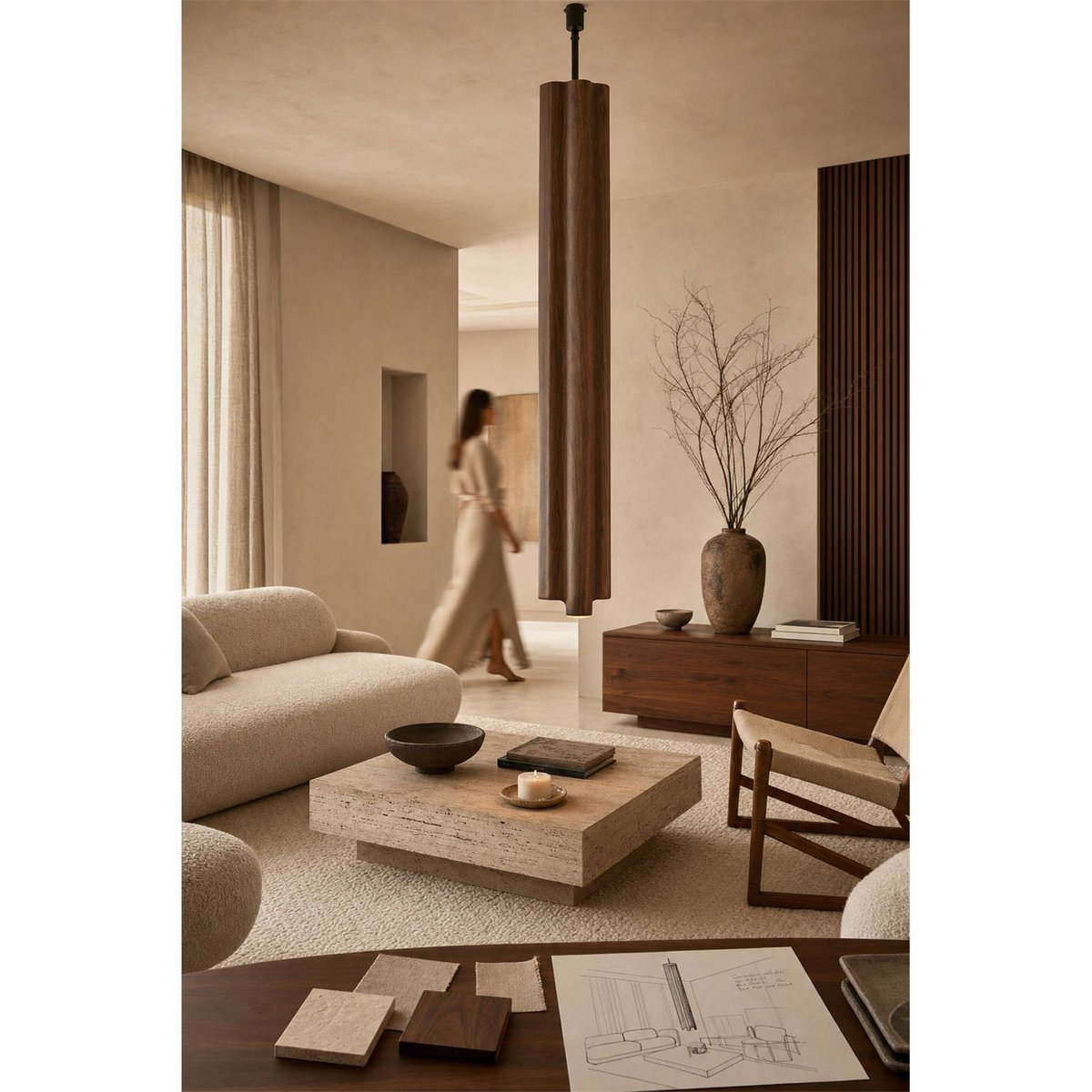 Lampadaire en bois au design élancé noyer, RECOLLECTION