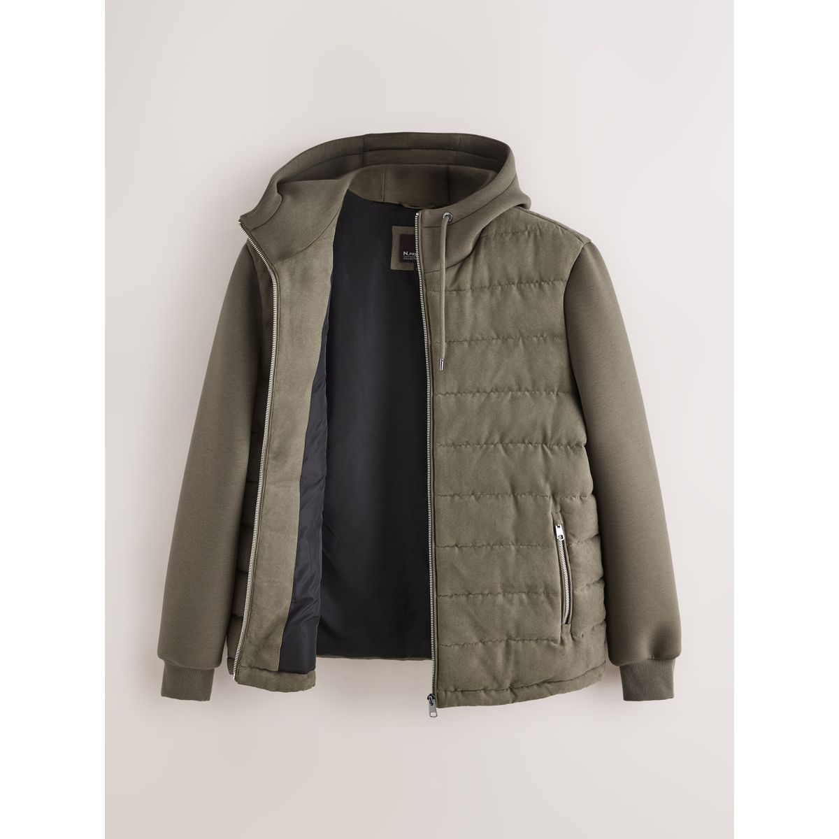 Veste à capuche matelassée hybride daim synthétique neutre, NEXT