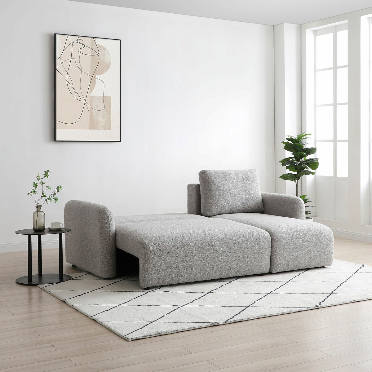 Aire Boucle Corner Sofa Bed light grey, SO'HOME