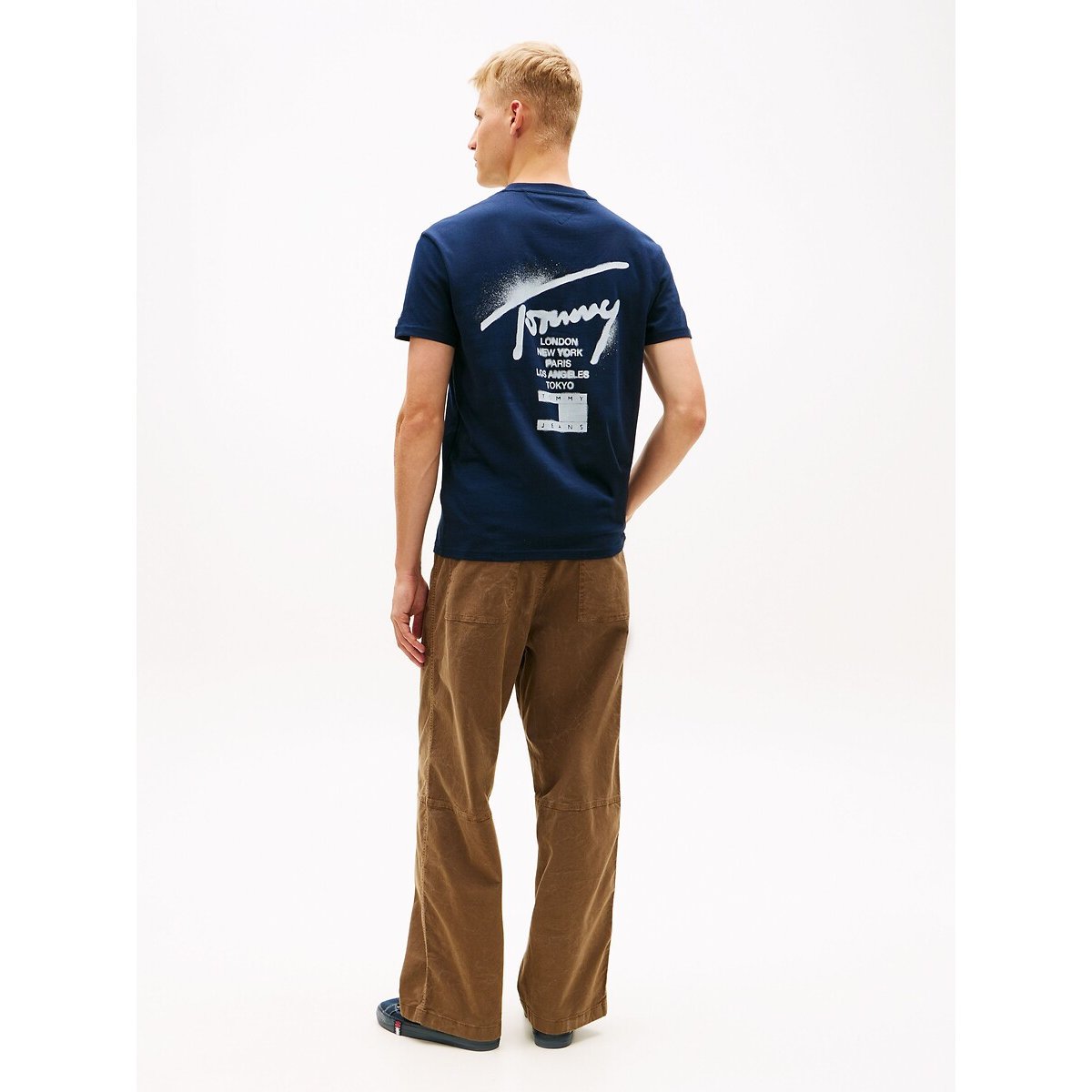 T-shirt Signature a maniche corte blu scuro, TOMMY JEANS