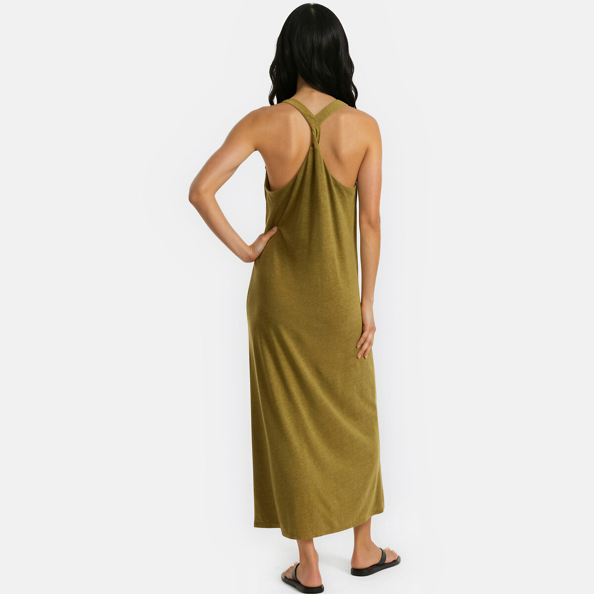Robe longue sans manches en lin et viscose vert, LA REDOUTE COLLECTIONS