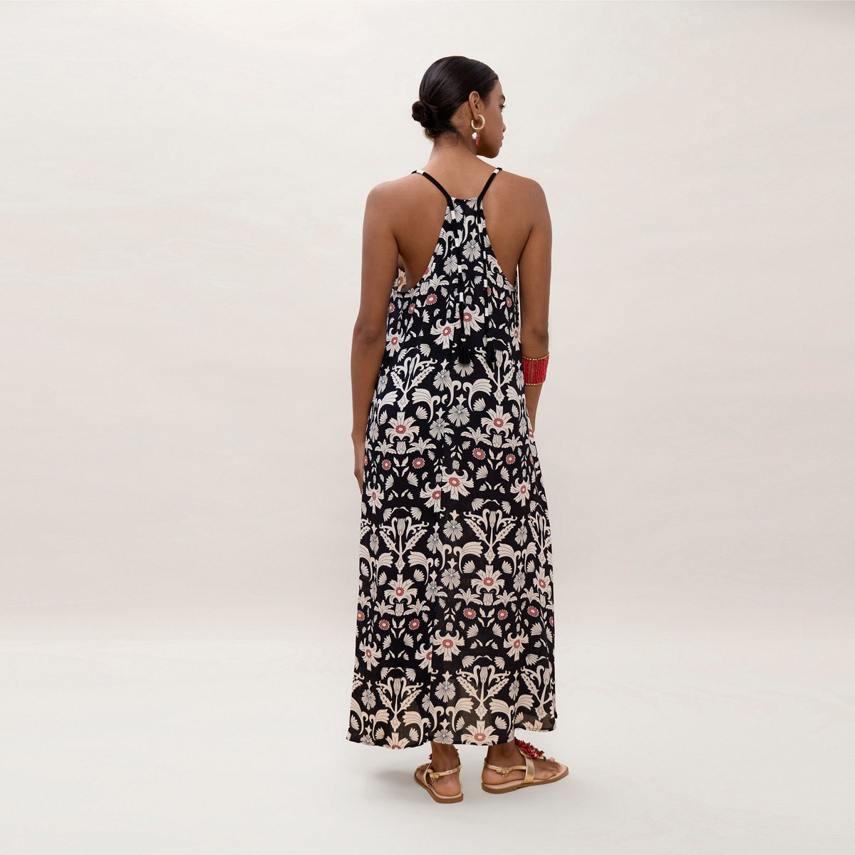 Robe longue imprimée à fines bretelles noir, LOLA CASADEMUNT