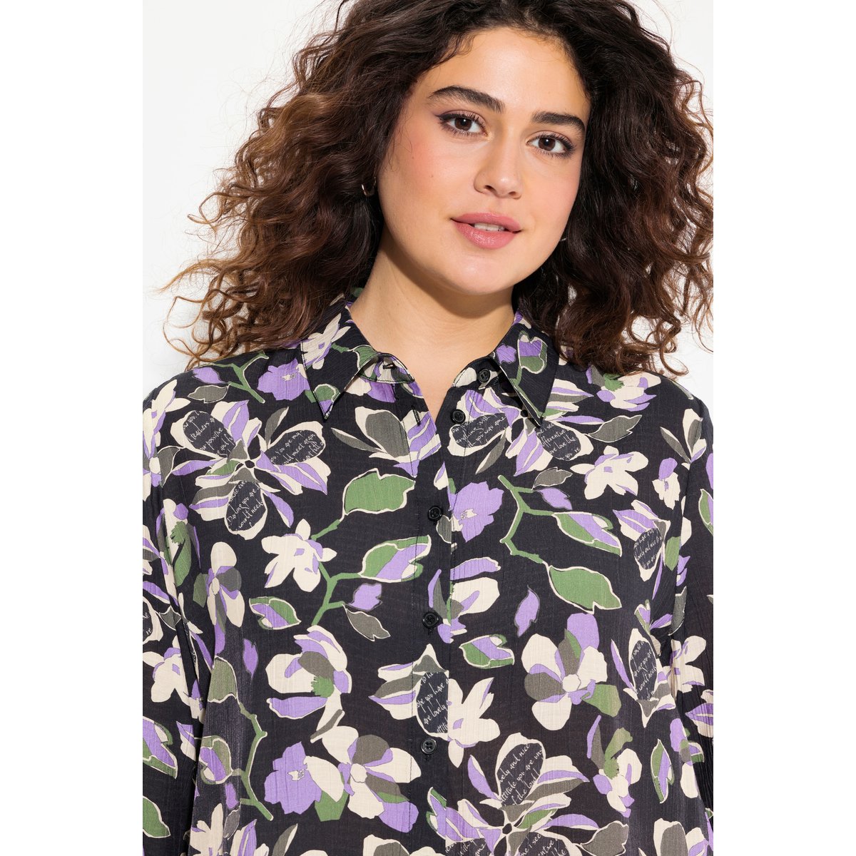 Chemisier long à fleurs noir, ULLA POPKEN