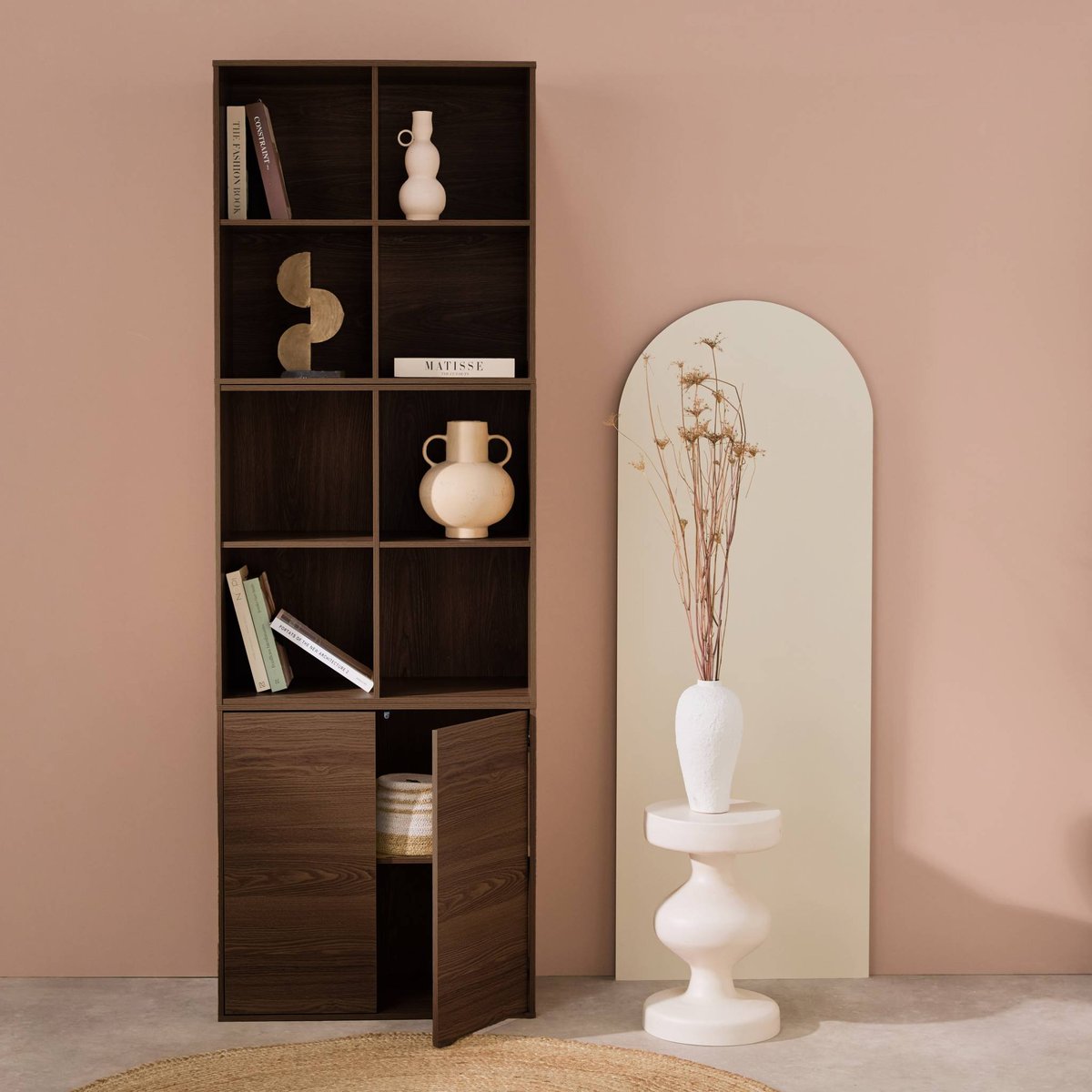 Etagère, bibliothèque modulable décor bois 3 éléments - 2 portes 8 niches KOMPO blanc, SWEEEK