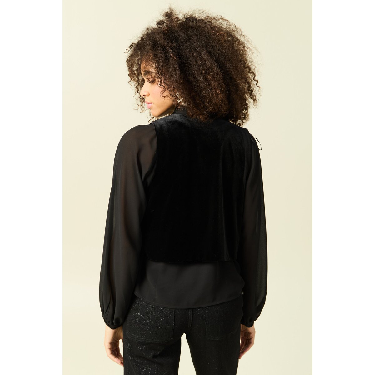 Veston court droit en velours noir, BONOBO
