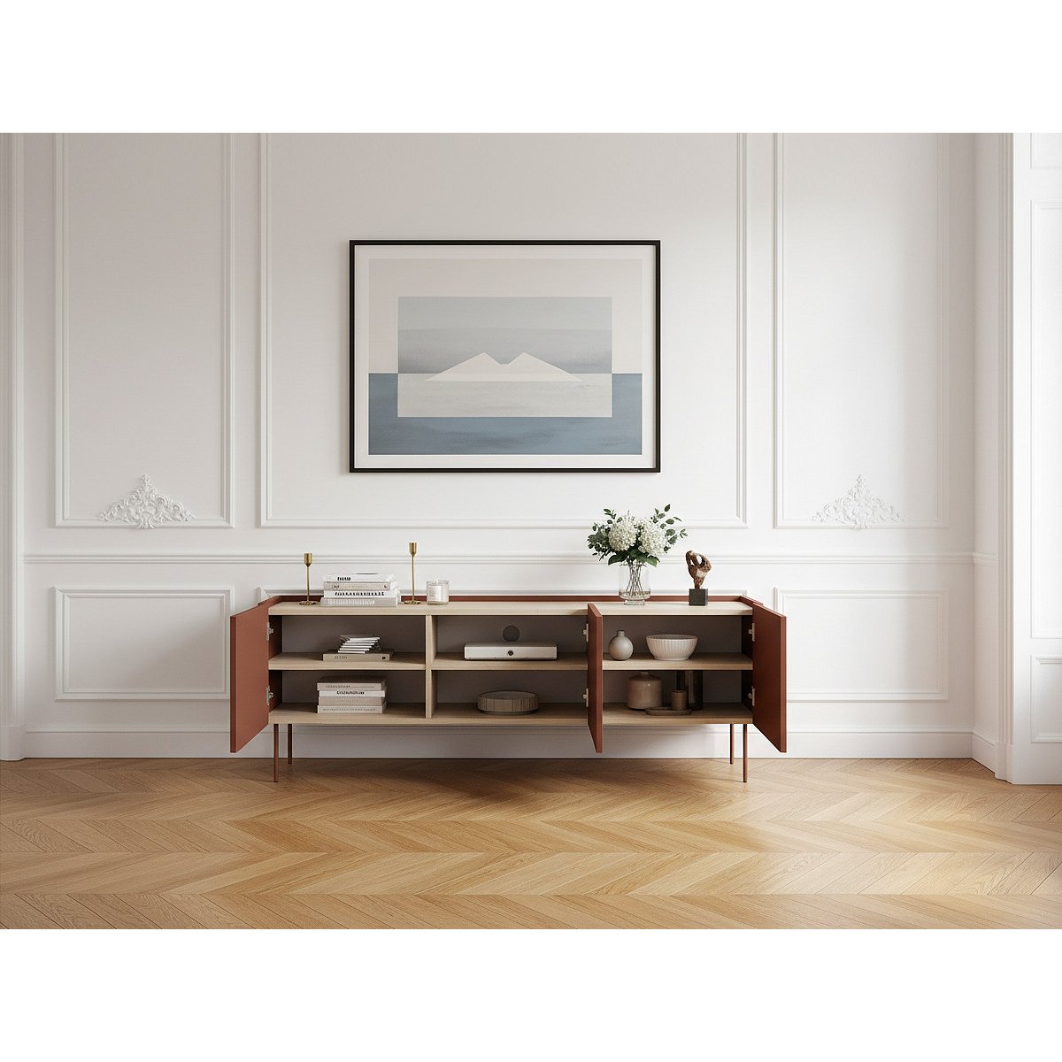 Meuble TV 170 cm panneaux de particules, ATLAS rouge, BOBOCHIC