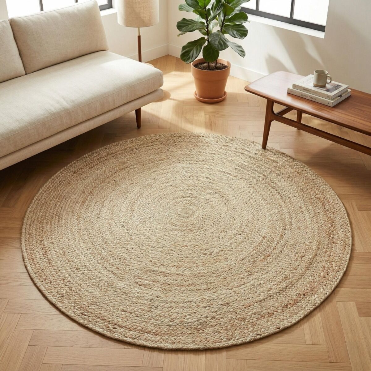 Tapis rond en jute tressé artisanal VEGETAL JUTE - style bohème beige, THE DECO FACTORY