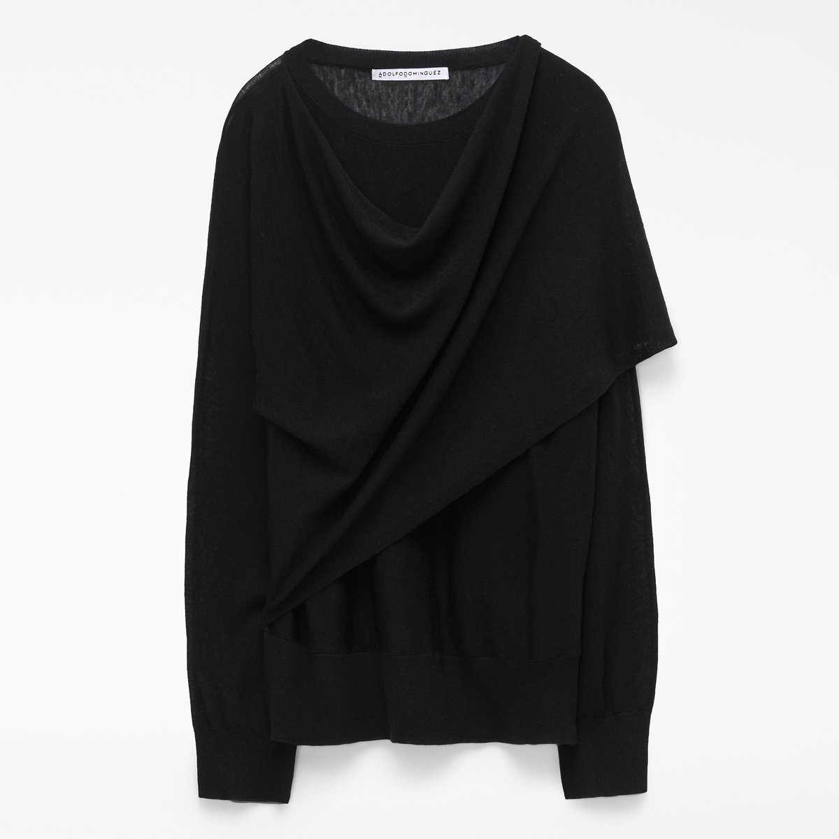 Pull fin en laine mérinos avec écharpe noir, ADOLFO DOMINGUEZ