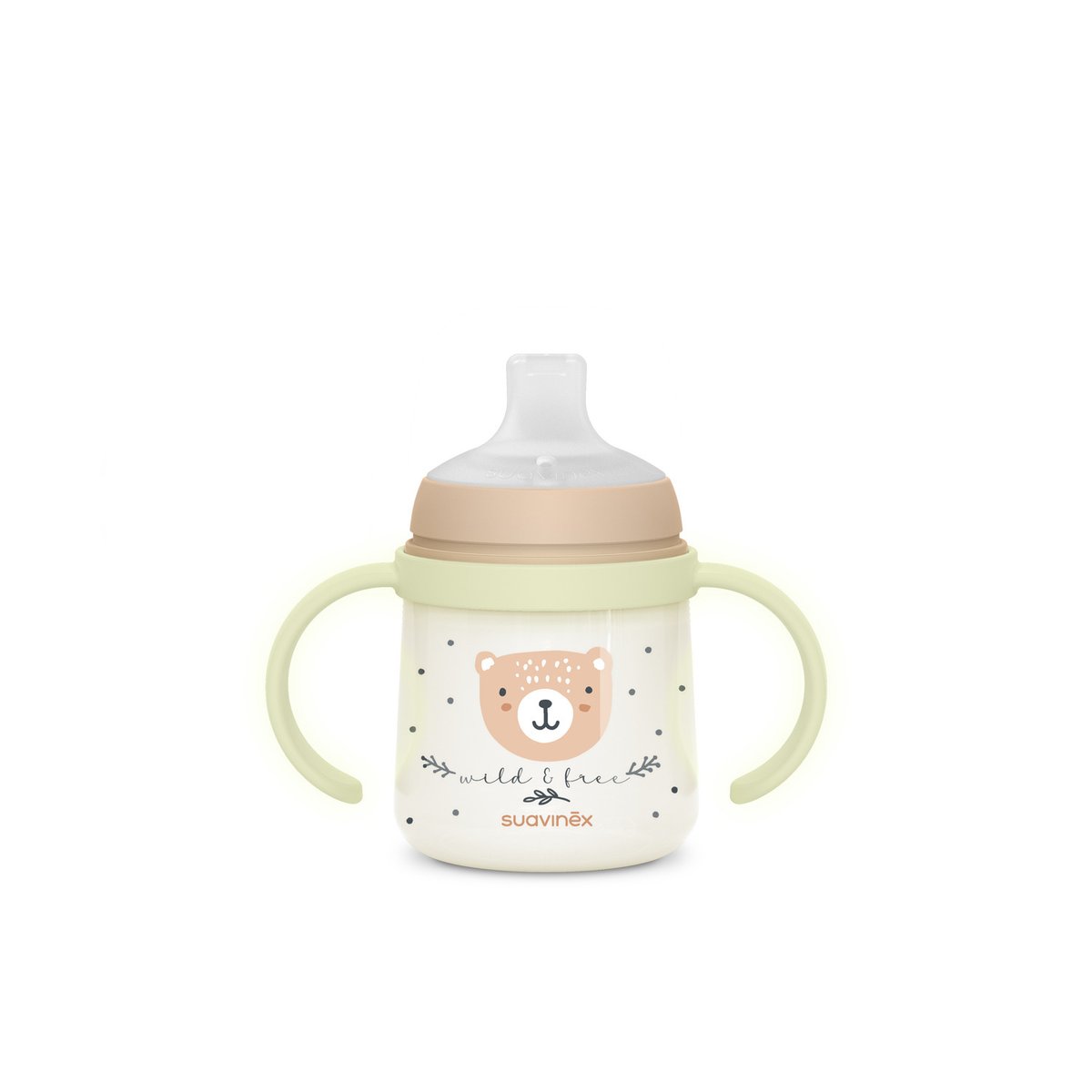 Biberon à anses phosphorescentes +6mois 150ml wild & free marron, SUAVINEX
