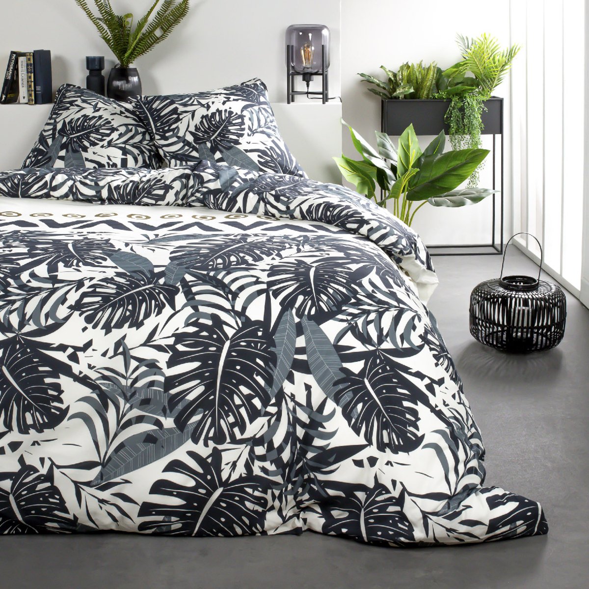 Parure de lit coton 2 personnes imprimé jungle SUNSHINE blanc, TODAY
