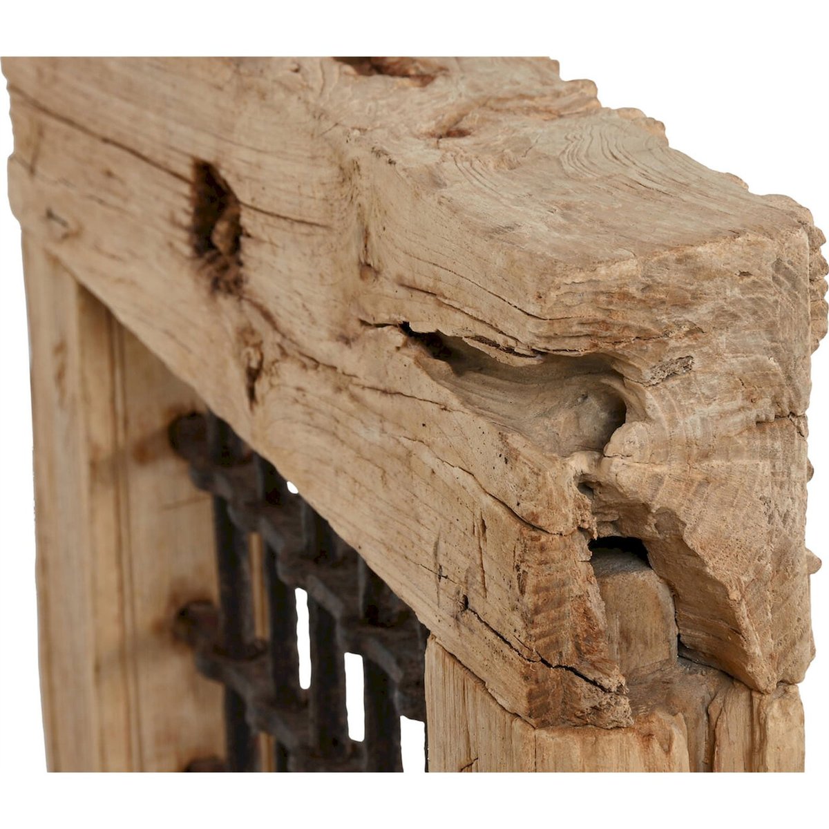 Sculpture décorative en bois rectangulaire style antique teck naturel clair et noir, RECOLLECTION