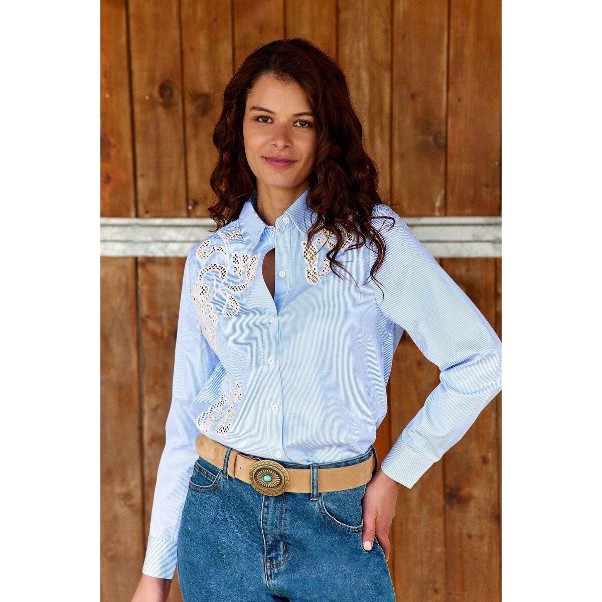 Clema Embroidered Striped Shirt ecru/blue, LA PETITE ETOILE