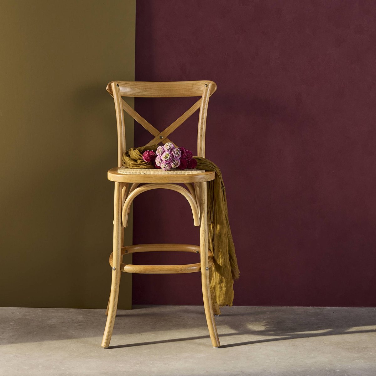 Tabouret de bar bistrot vintage bois 65cm BELLEVILLE naturel, SWEEEK