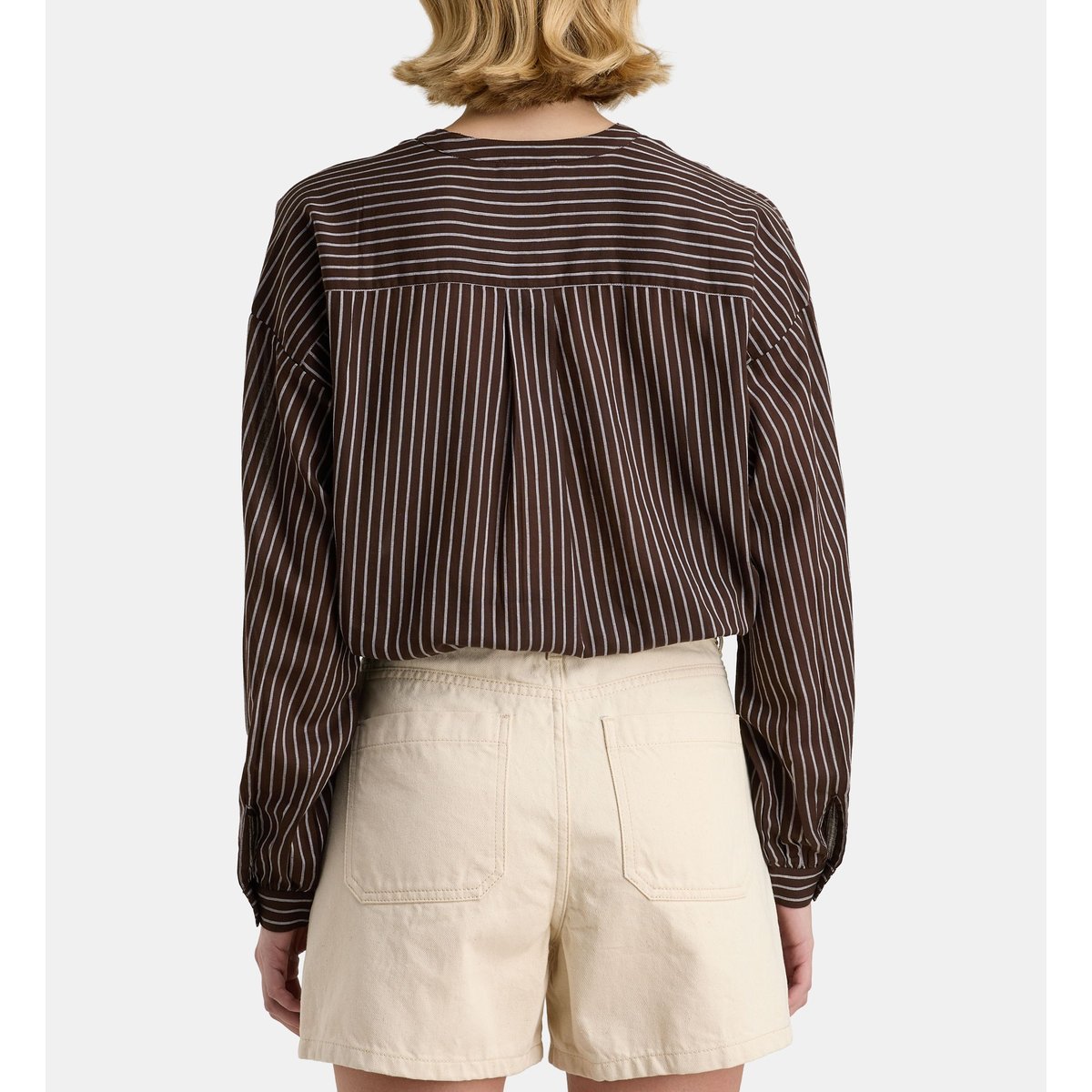 Blouse emile ray coton blanc et marron, GALERIES LAFAYETTE