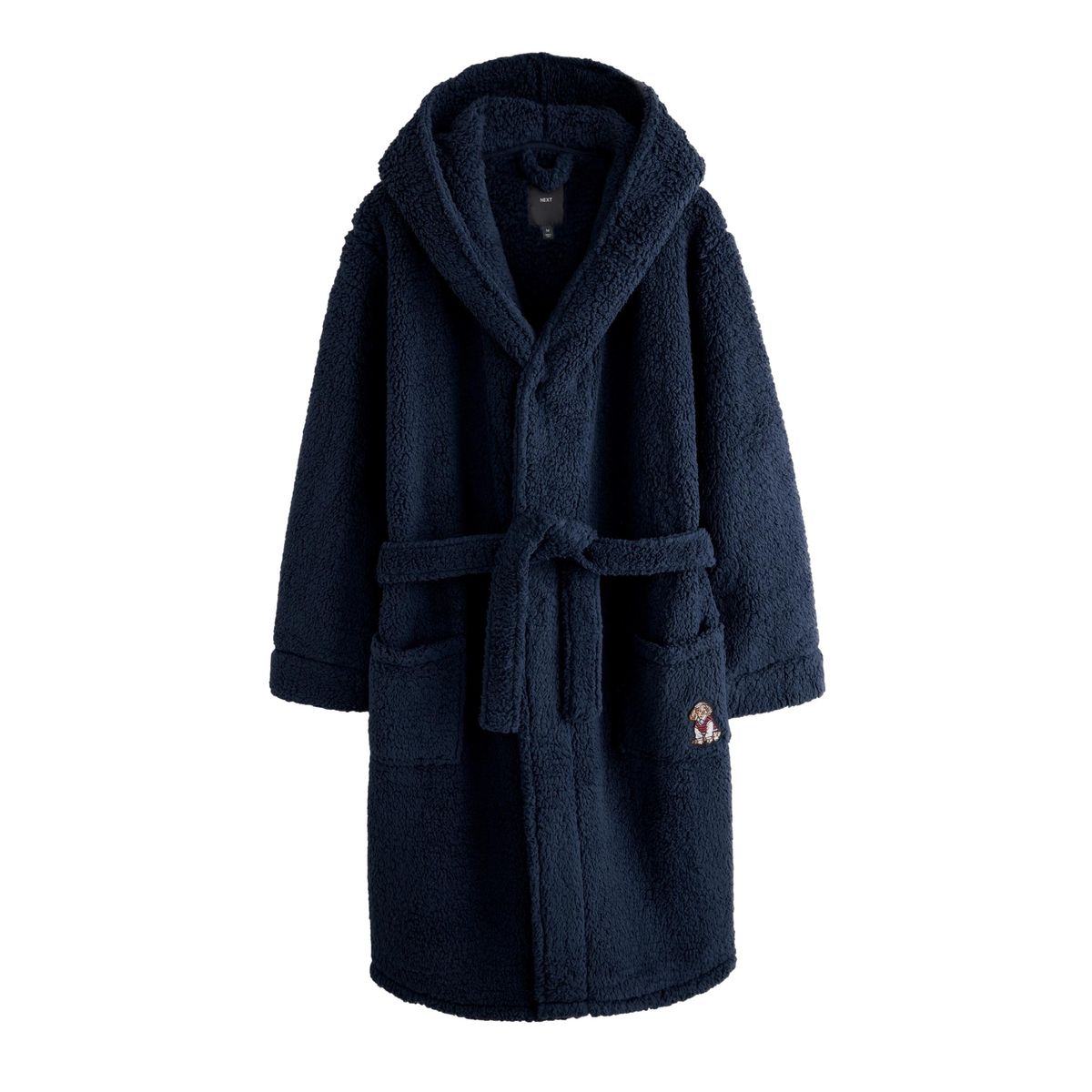 Robe de chambre en peau lainée bleu marine brodé, NEXT