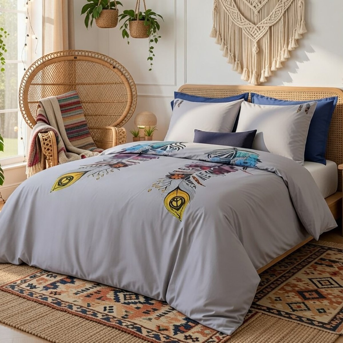 Parure housse de couette en percale de coton, Monica gris, C DESIGN HOME TEXTILE