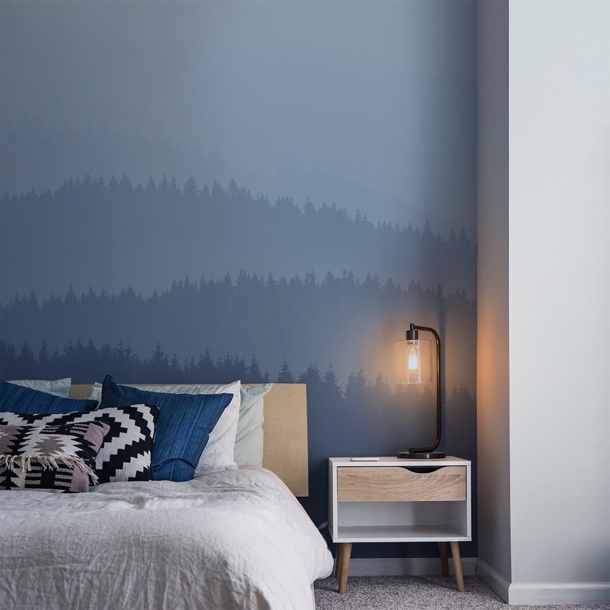 Papier peint panoramique Low Mountains, Beige 170 x 250cm bleu ciel, ACTE DECO