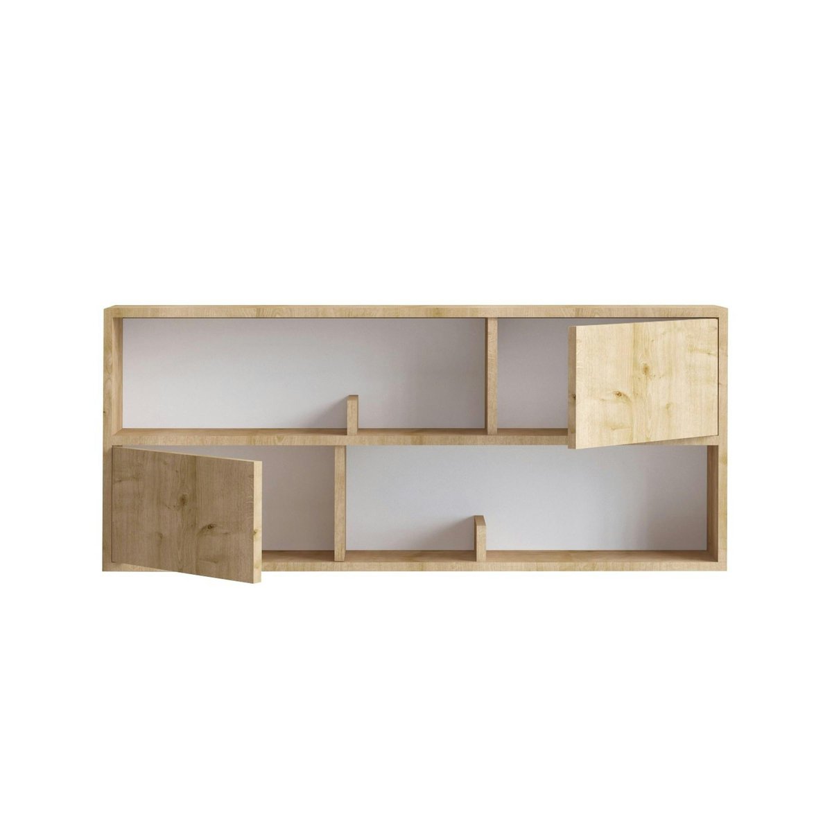 Rangement mural suspendu effet chêne, avec niches MARFA bois naturel, PIER IMPORT