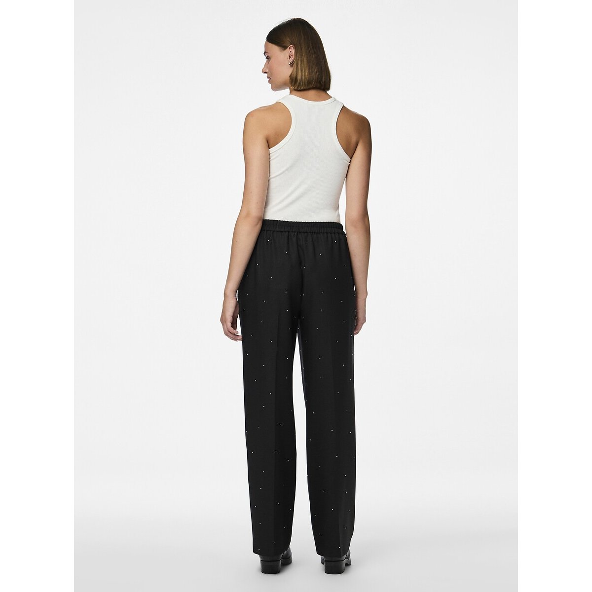 Wide Leg Trousers with High Waist and Diamanté Detailing black, PIECES
