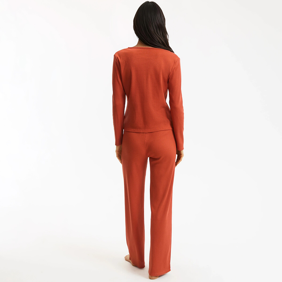 Pyjama en maille nid d'abeille terracotta, LA REDOUTE COLLECTIONS